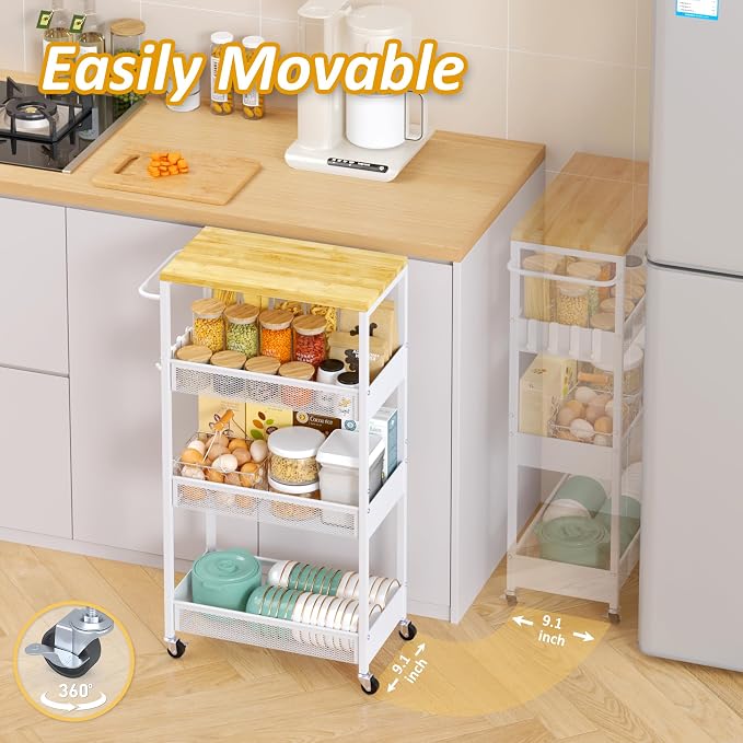 Slim Rolling Storage Cart, 4 Tier Metal Narrow Utility Cart - Image 3