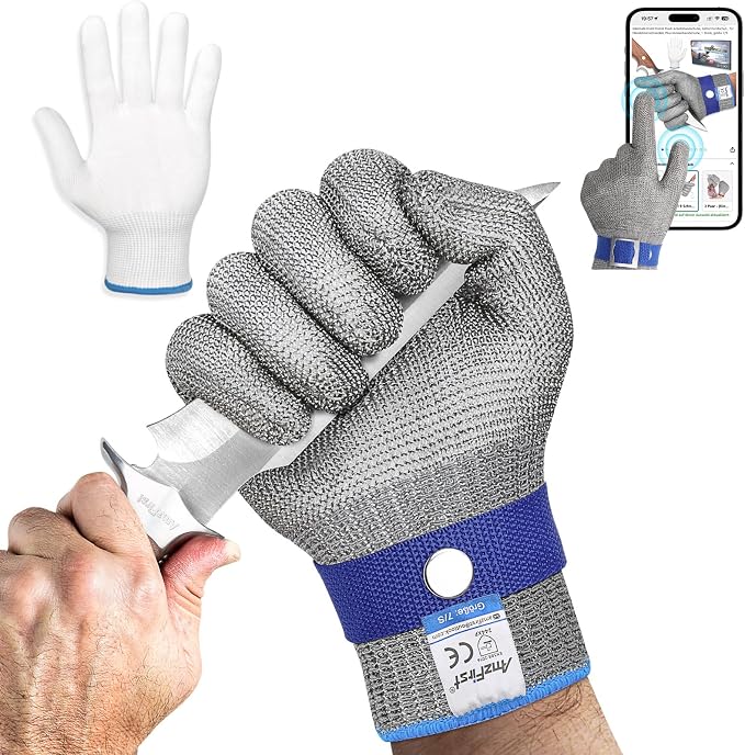 Cut Resistant Glove Food Grade, Stainless Steel Mesh Metal Knife Cutting Glove by AmzFirst