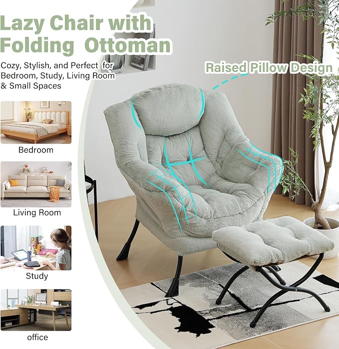 Lazy Chair with Ottoman, Modern Chair with Folding Footrest, Lounge Accent Chair - Image 7
