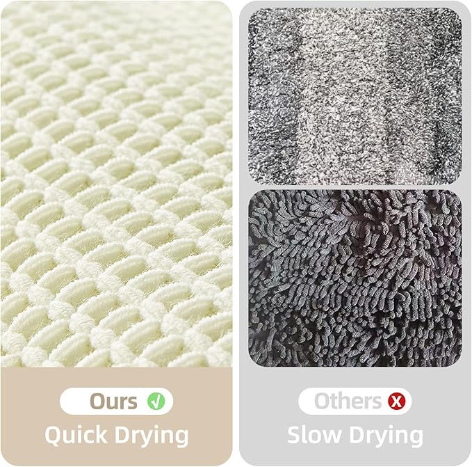 Cream White Long Bathroom Rugs, Waffle Runner Rug Bathroom Non Slip Washable - Image 6