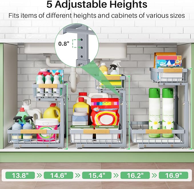 Pull out Cabinet Organizer, 1 Pack Under Sink Organizer, Slide out Metal - Image 7