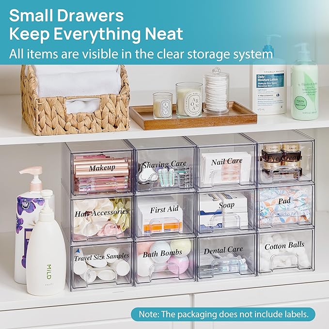 Vtopmart 2 Pack Small Clear Stackable Storage Drawers, Acrylic Bathroom Makeup - Image 3