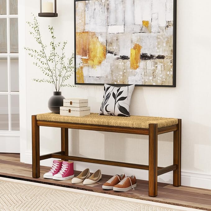 GOFLAME 40” Dining Bench Set of 2, Farmhouse Boho Entryway Bench - Image 2