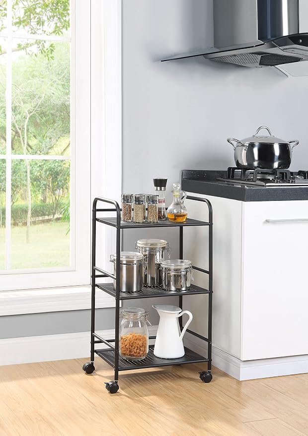SunnyPoint 3-Tier Rolling Utility Cart – Metal Storage Organizer - Image 3