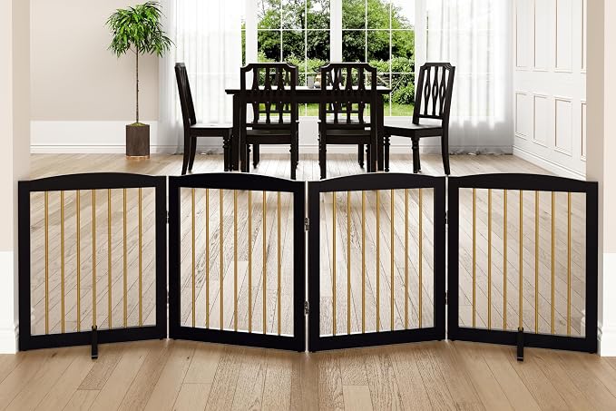 Freestanding Pet Gate for Dogs, Foldable Wooden Dog Gate for House, Indoor Dog by PUPETPO