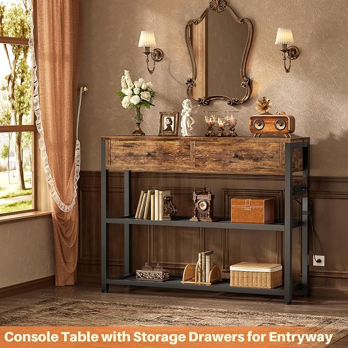 Ecoprsio Entryway Table with Outlets and USB Ports, Console Table with 2 Drawers - Image 6