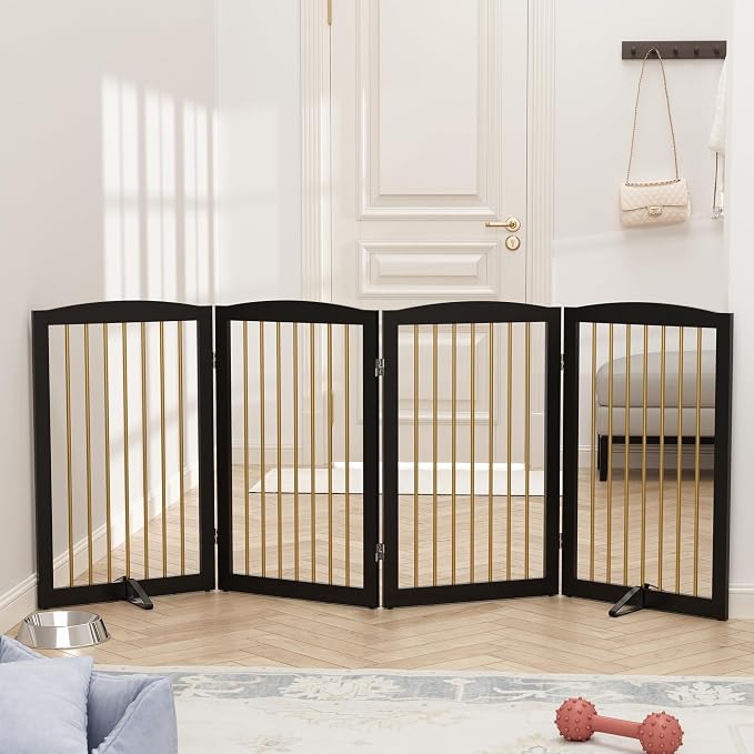Freestanding Pet Gate for Dogs, Indoor Wooden Dog Gate for House, Foldable Dog - Image 2