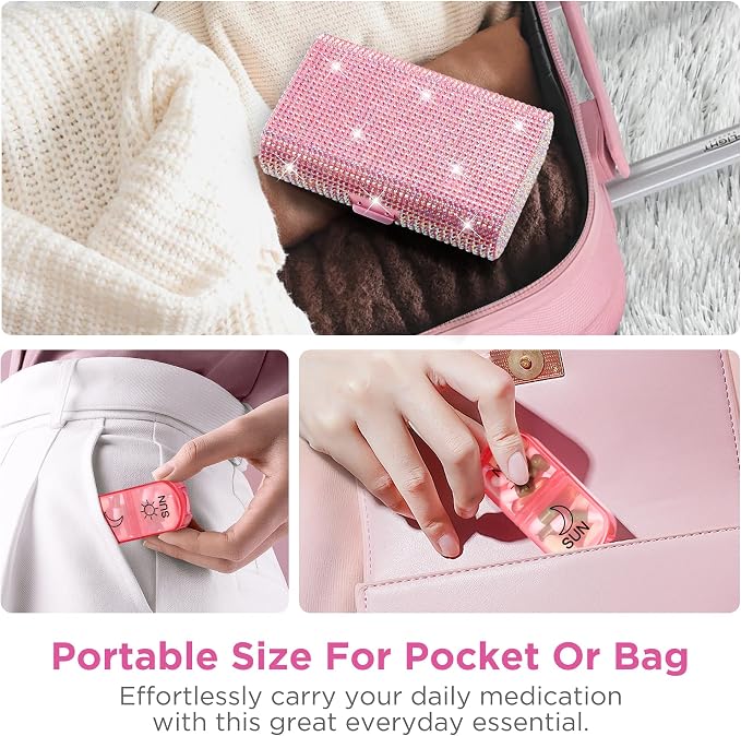 Zannaki Bling Metal XL Weekly Pill Organizer 2 Times a Day, Large Travel Daily - Image 6