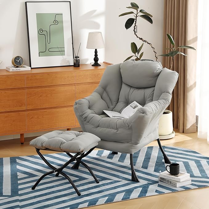 Lazy Chair with Ottoman, Modern Chair with Folding Footrest, Lounge Accent Chair - Image 6