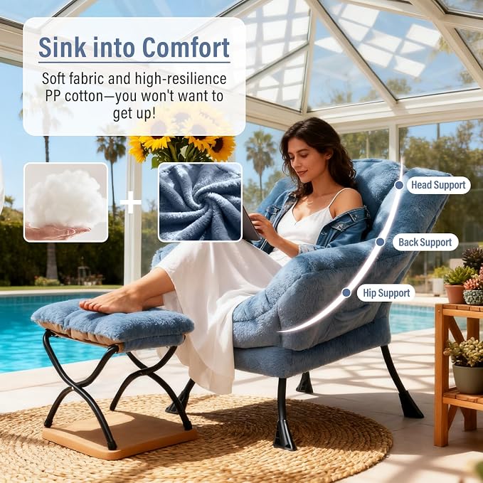 Lazy Chair with Ottoman, Modern Chair with Folding Footrest, Lounge Accent Chair - Image 8