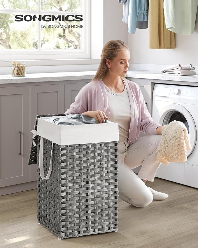 SONGMICS Laundry Hamper with Lid, 17.2 Gallon Synthetic Rattan Clothes Laundry - Field & Grace