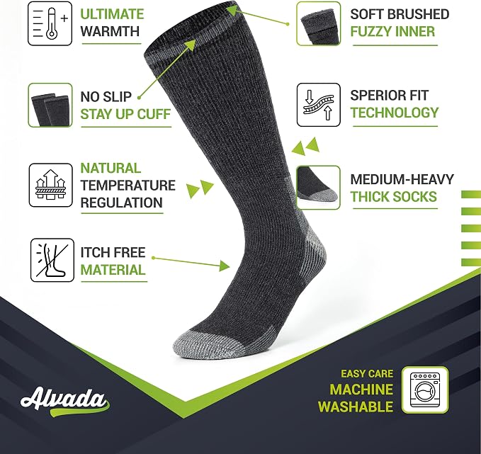 Alvada Warm Thermal Wool Socks for Winter Moisture Wicking and Breathable Cozy - Image 2