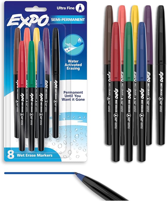 EXPO Wet Erase Markers, Semi-Permanent, Ultra Fine Tip, Organizing - Field & Grace