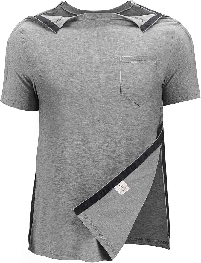 Poriff Men's Post Shoulder Surgery Recovery Shirts Full Tear Away Short Sleeve - Image 3