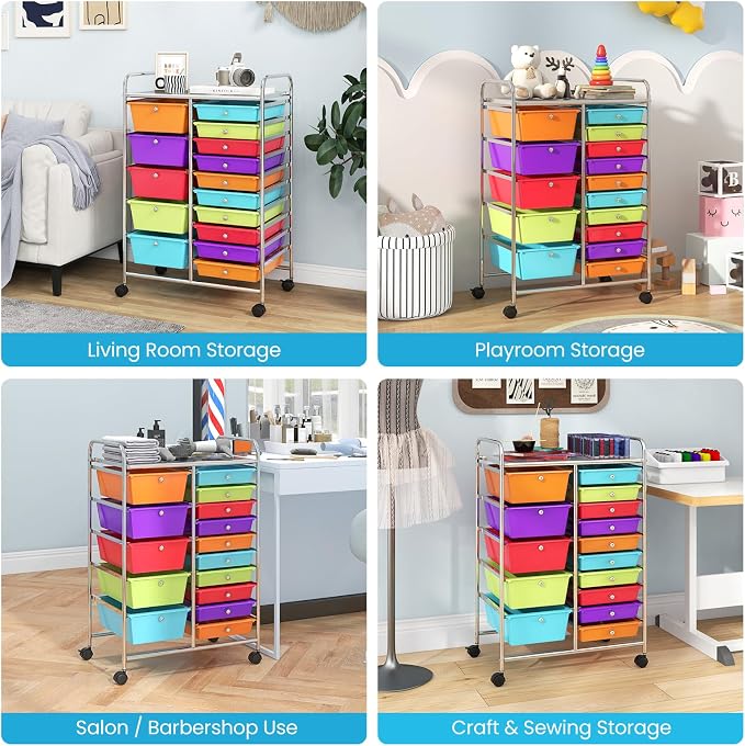 Giantex 15-Drawer Organizer Cart Office School Storage Cart Rolling Drawer Cart - Image 9