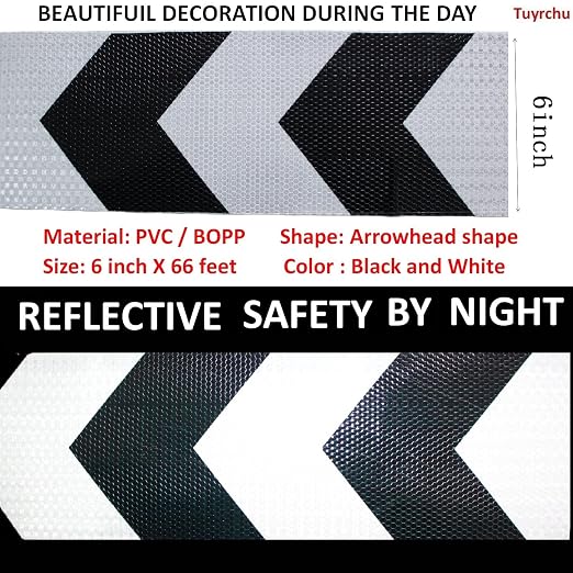 Black White Reflective Tape Outdoor Waterproof 6 inch X 66 feet, High - Image 3