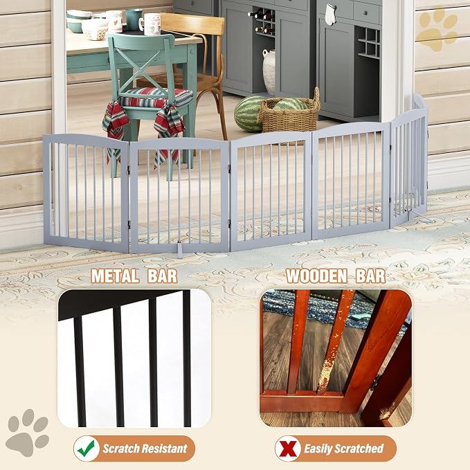 Freestanding Pet Gate for Dogs, Foldable Wooden Dog Gate for House, Extra Wide - Image 4