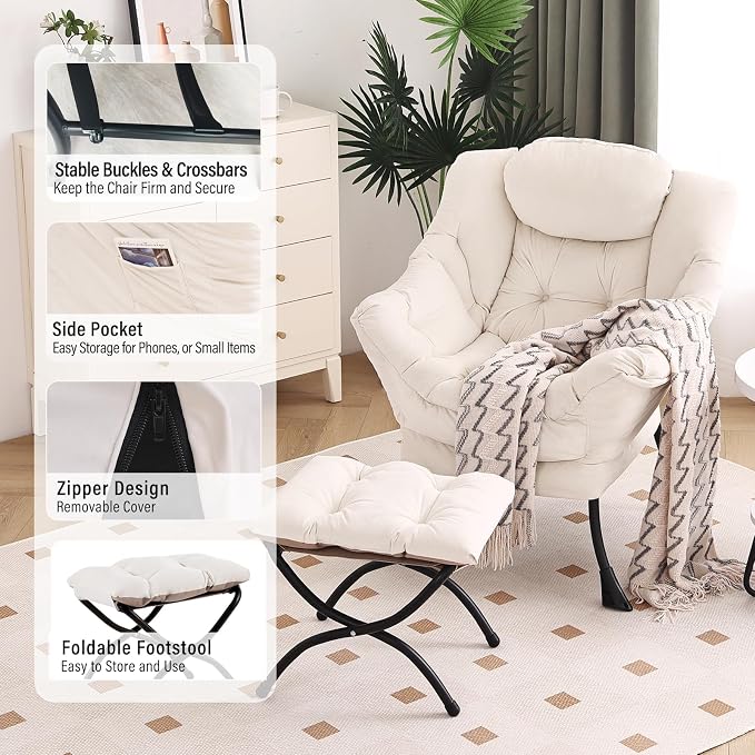 Lazy Chair with Ottoman, Modern Chair with Folding Footrest, Lounge Accent Chair - Image 5