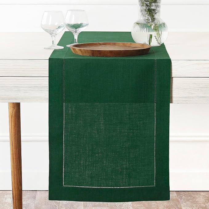D'Moksha Homes Linen Forest Green Table Runner 90 Inches Long by DMokshaHomes