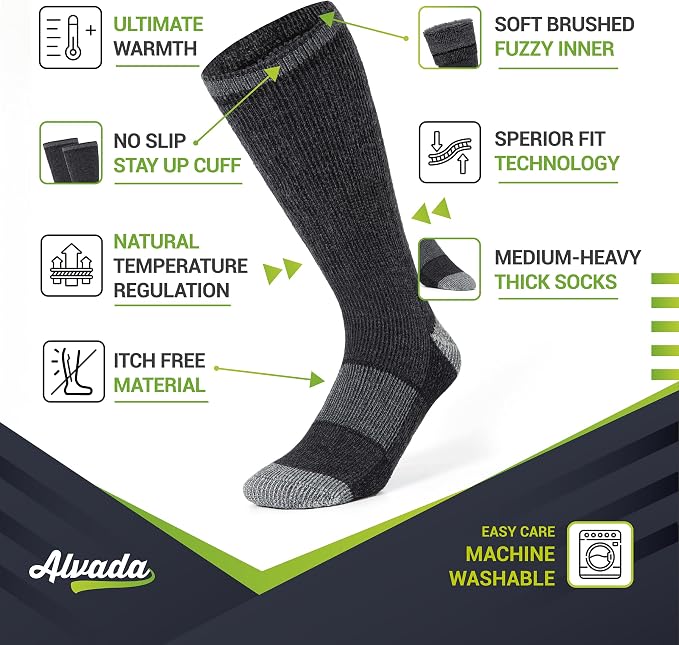 Alvada Warm Thermal Wool Socks for Winter Moisture Wicking and Breathable Cozy - Image 2