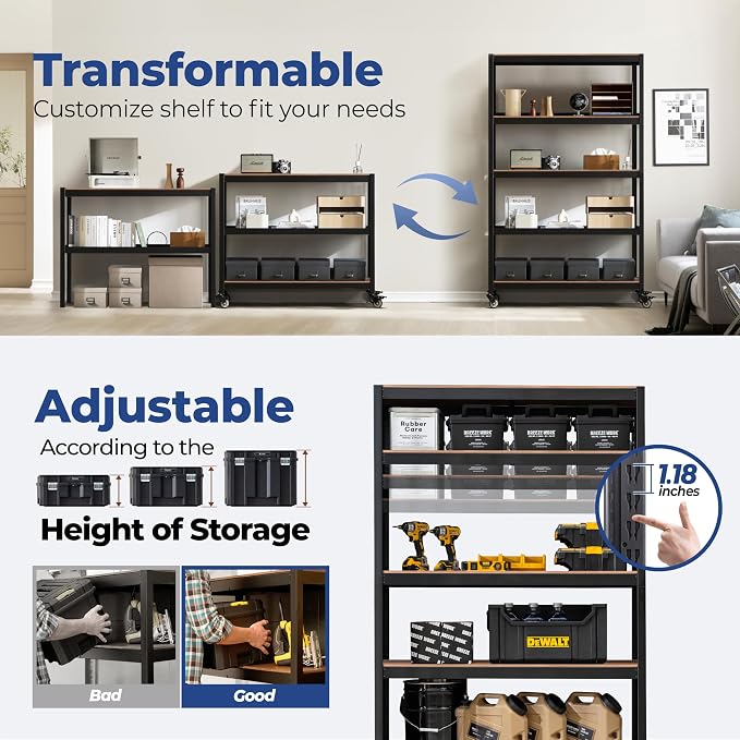 HOMEDANT House 5-Tier Metal Rolling Cart Shelf Rack Casters Heavy Duty - Image 10