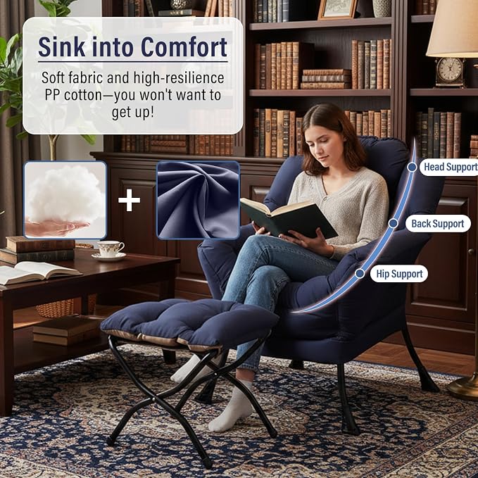 Lazy Chair with Ottoman, Modern Chair with Folding Footrest, Lounge Accent Chair - Image 4