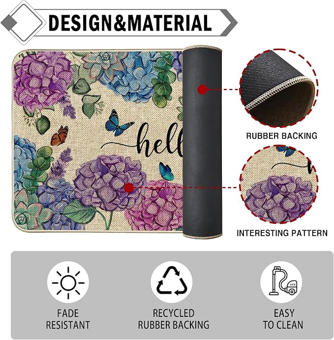 Welcome Spring Door Mat Hydrangea Flowers Floral Doormat Indoor Outdoor - Image 7