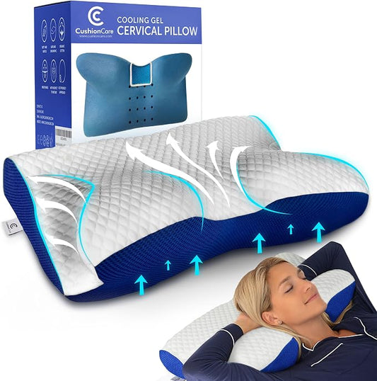 Cooling Gel Pillow for Neck and Shoulder Pain – Memory Foam Cervical Pillow by CushionCare