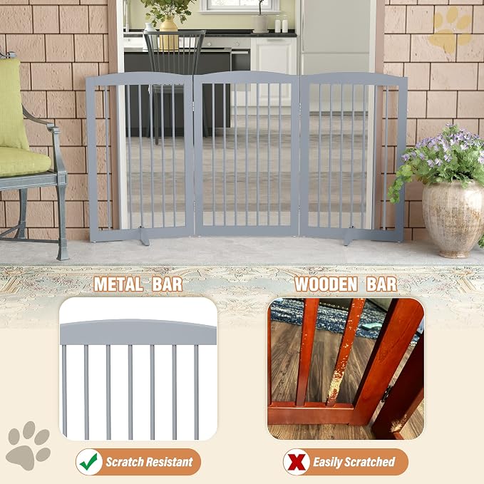Freestanding Pet Gate for Dogs, Foldable Wooden Dog Gate for House Indoor - Image 4