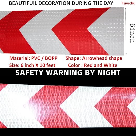 Reflective Tape Red and White 6 inch X 10 feet, Outdoor Waterproof Hazard - Image 3