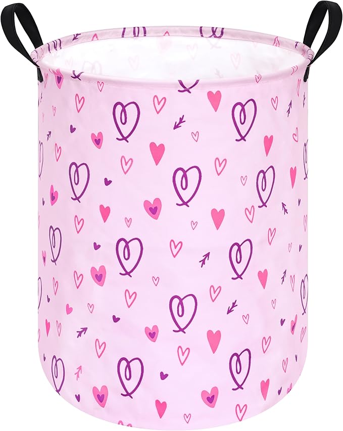 19.7" Round Pink Valentine's Day Laundry Clothes Hamper Laundry Basket by Unknown