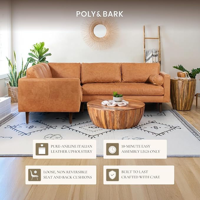 Poly & BARK Napa 98” Leather Corner Sectional Sofa – Full-Grain Italian-Tanned - Image 5