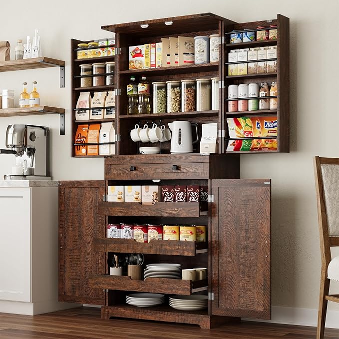 ELYKEN 72" Tall Kitchen Pantry Cabinet, Rustic Brown Farmhouse Pantry by ELYKEN