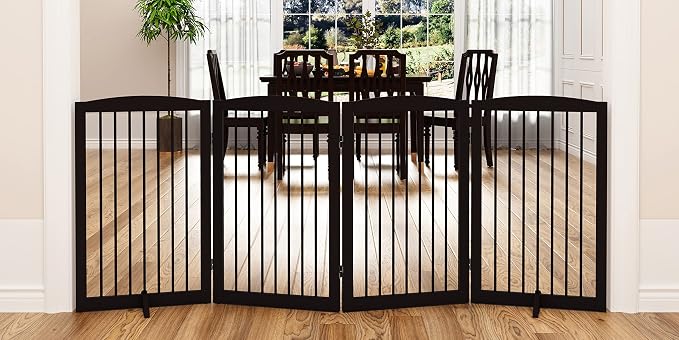 Freestanding Pet Gate for Dogs, Indoor Wooden Foldable Dog Gate for House by PUPETPO