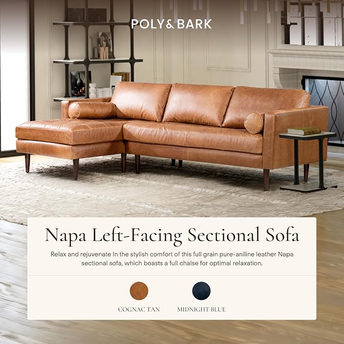 POLY & BARK Napa 104.5" Left-Facing Sectional Sofa – Cognac Tan Full-Grain - Image 3