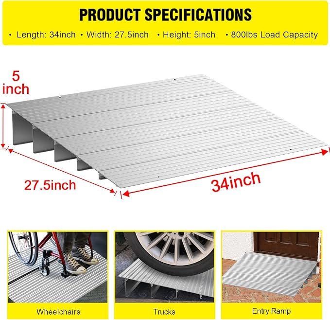 Door Threshold Ramp 5" Rise Door Ramp Aluminum Entry Ramp or Doorways Rated 800 - Image 2