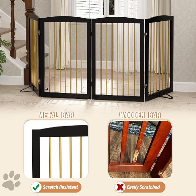 Freestanding Pet Gate for Dogs, Indoor Wooden Dog Gate for House, Foldable Dog - Image 4
