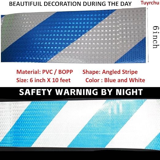 Reflective Tape Blue and White 6 inch X 10 feet, Outdoor Waterproof Hazard - Image 3