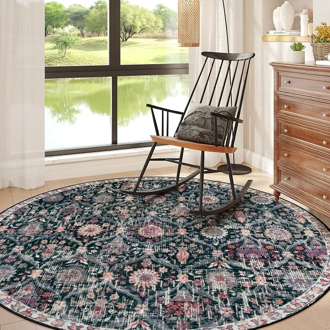 Lahome Moroccan Trellis Washable Round Area Rug, Soft Round Rugs 6ft Ultra-Thin by Lahome