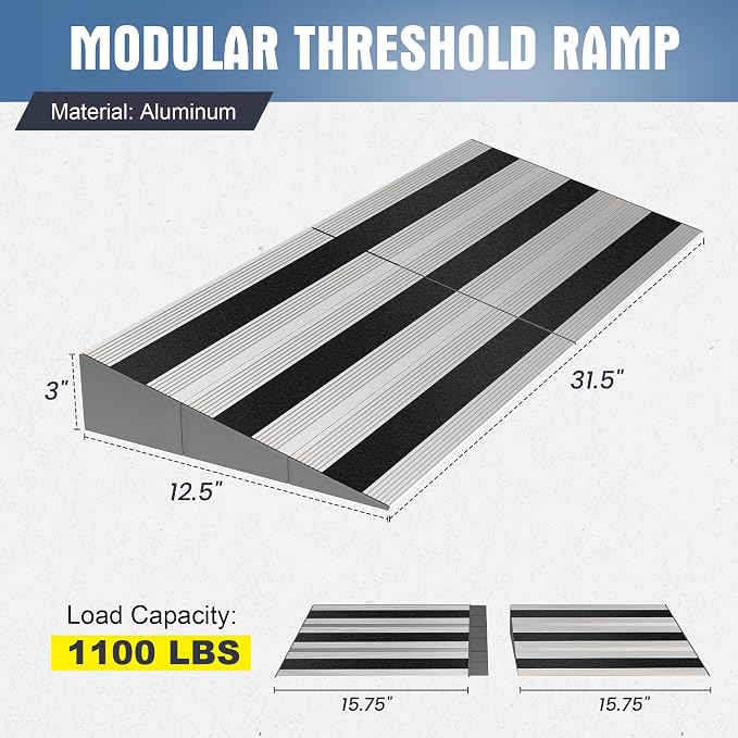 3" Rise Modular Threshold Ramp for Doorways, Stable Wheelchair Ramp for Home - Image 2