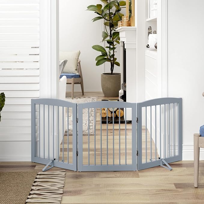 Freestanding Pet Gate for Dogs, Foldable Wooden Dog Gate for House, Indoor Dog - Image 2