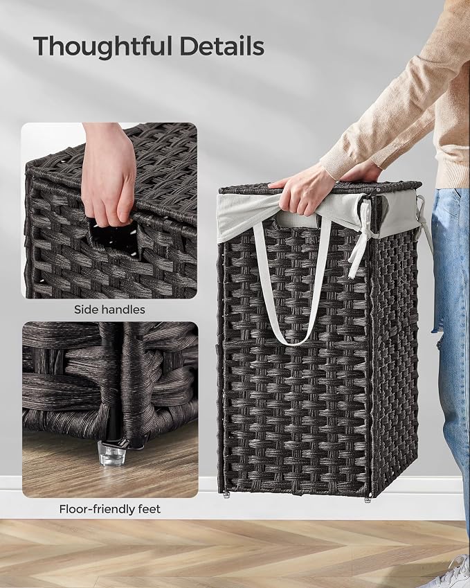 SONGMICS Laundry Hamper with Lid, 23.8 Gallon Synthetic Rattan Clothes Laundry - Field & Grace