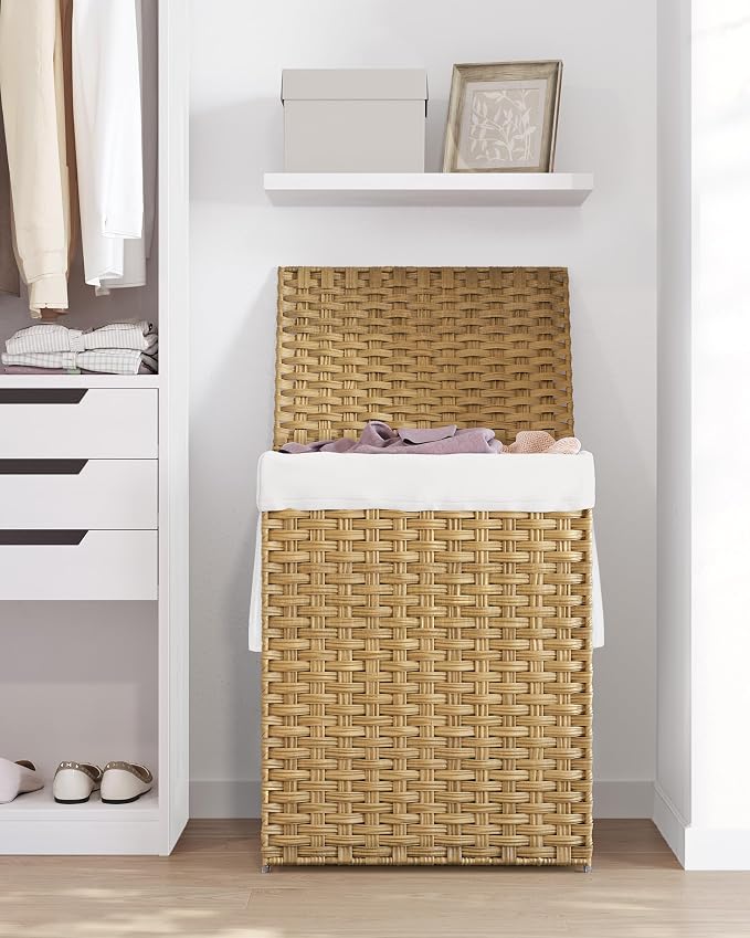SONGMICS Laundry Hamper with Lid, 23.8 Gallon Synthetic Rattan Clothes Laundry - Field & Grace