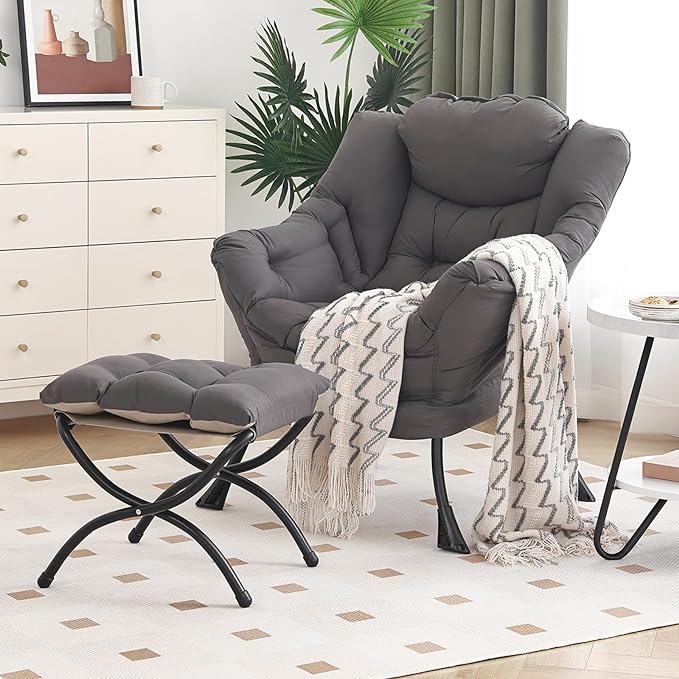 Lazy Chair with Ottoman, Modern Chair with Folding Footrest, Lounge Accent Chair by Furlide