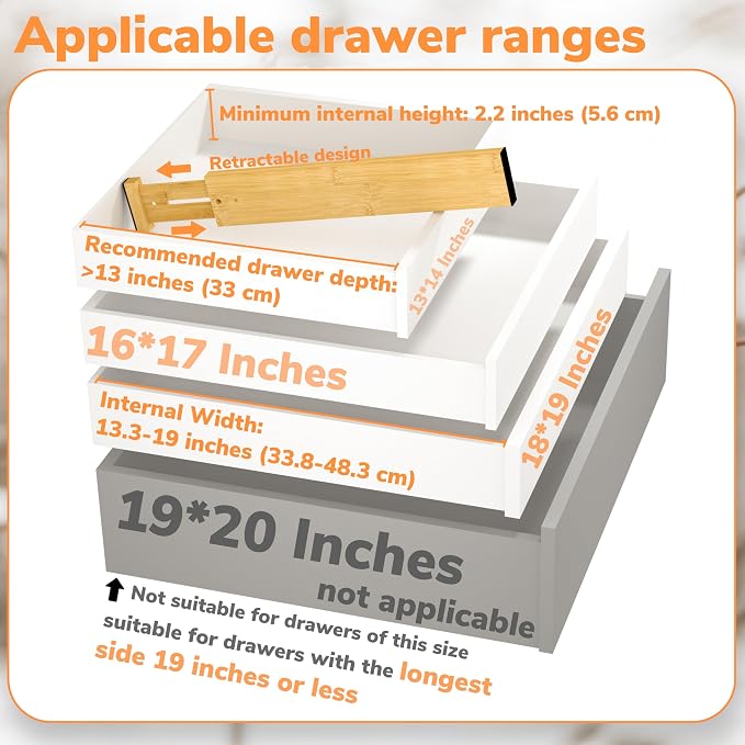 BAMEOS Drawer Divider, Expandable Bamboo Separators Adjustable Utensil Knife - Image 2