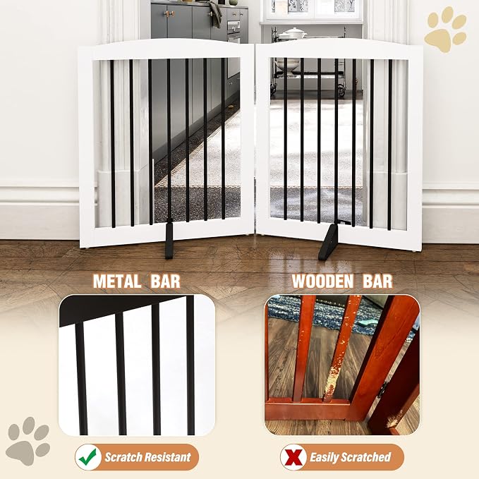 Freestanding Pet Gate for Dogs, Foldable Wooden Dog Gate for House, Indoor Pet - Image 4