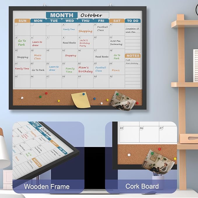 Monthly Calendar Dry Erase Board 24x18 Inch, Double-Sided Whiteboard and - Image 4