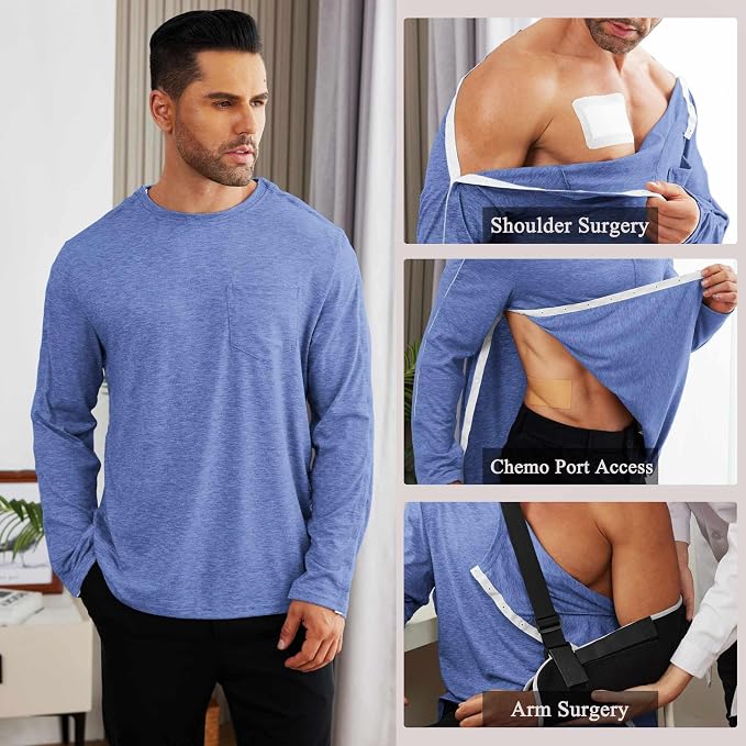 Deyeek Men's Post Shoulder Surgery Recovery Shirts Full Tear Away Long Sleeve - Image 3
