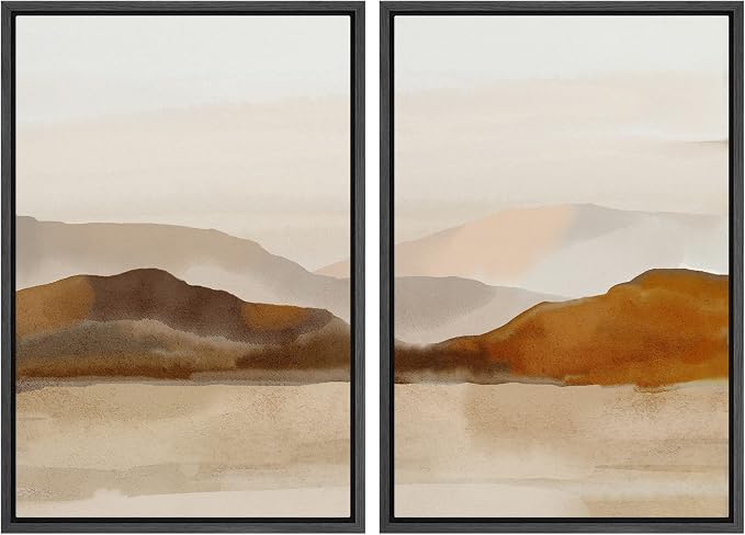 MUDECOR Framed Canvas Print Wall Art Pastel Brown Mountain Range Ocean Lake by MUDECOR
