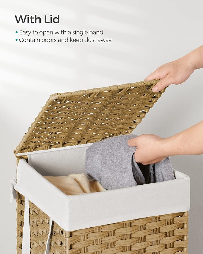 SONGMICS Laundry Hamper with Lid, 17.2 Gallon Synthetic Rattan Clothes Laundry - Field & Grace